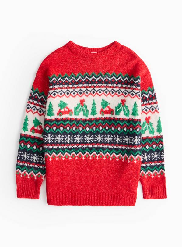 Matching Family Kids' Christmas Car Fair Isle Jumper 8 years